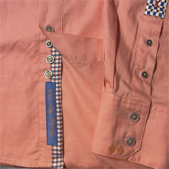 Robert Graham Mens Large Button-Up Shirt Salmon Long Sleeve Flip Cuffs Round Hem - Picture 6 of 9